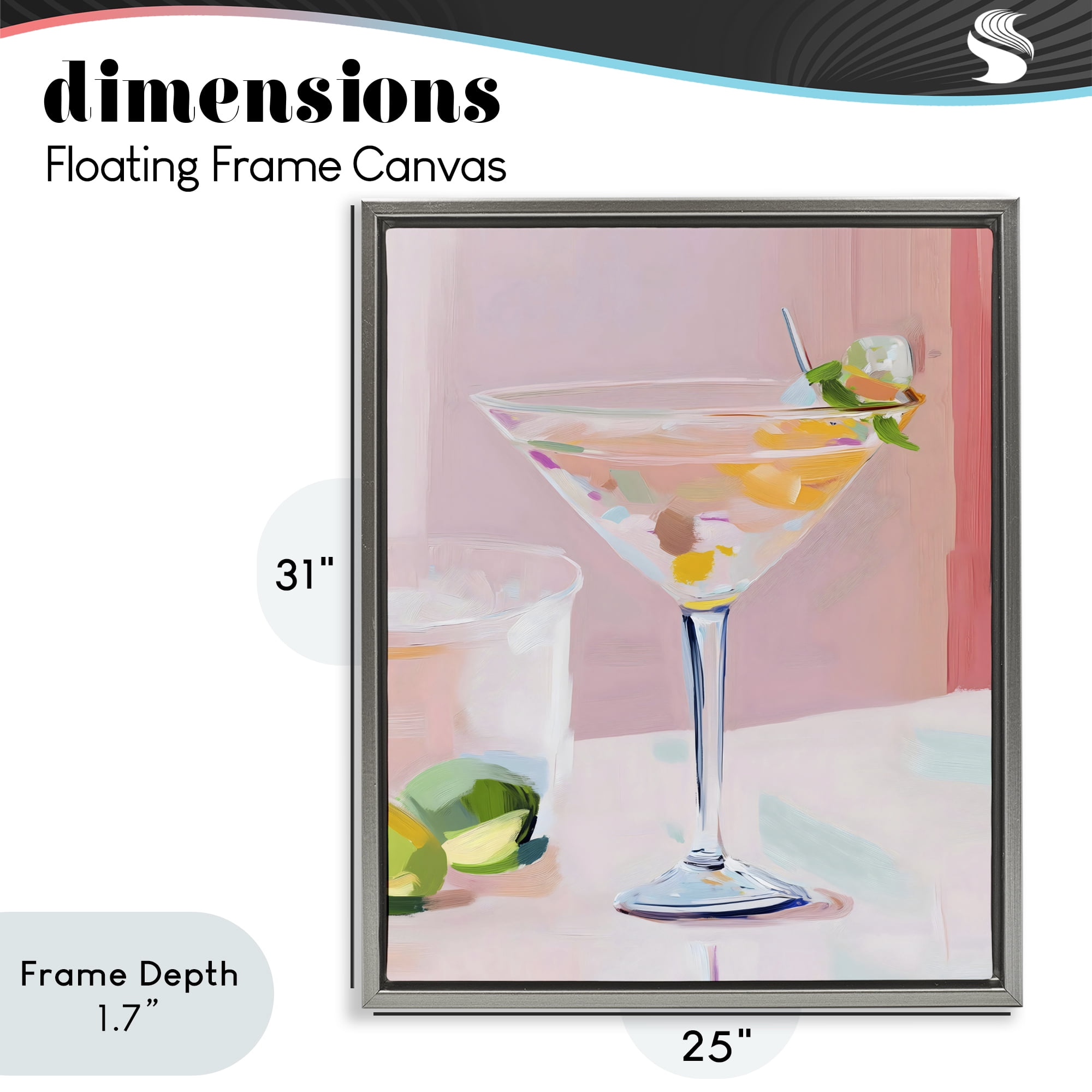 Stupell Industries Pink Martini Bar with Lime Gray Framed Floater Canvas Wall Art, design by The Prints Vibe