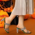thumbnail image 2 of BLISSFUL STEP Women's Rhinestone Chunky Heel Slides Sandals Green (Size 10), 2 of 5