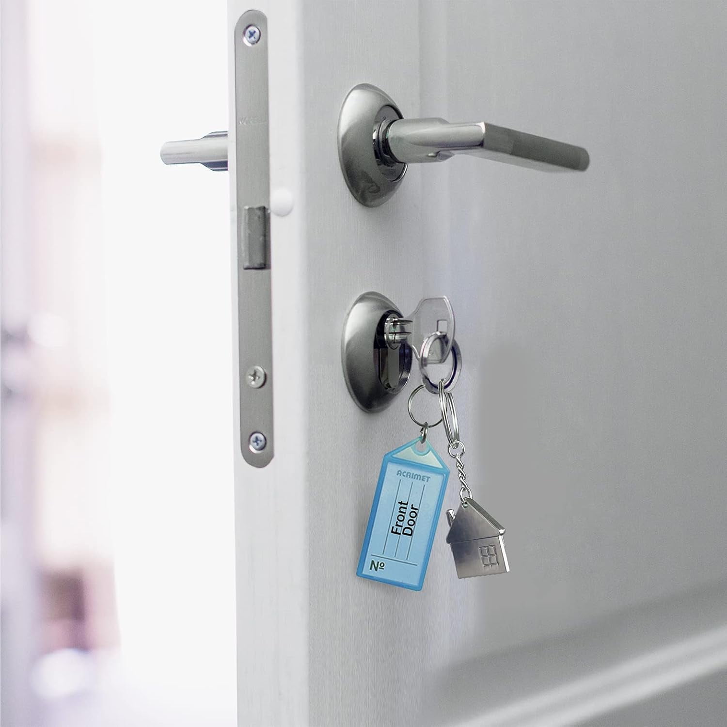 Acrimet Plastic Key Tag with Metal Ring and Label Window (Clear Blue Color) (60 Pack)