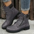 thumbnail image 2 of Rokment Vintage Combat Boots for Women Fall Winter Quilted Leather Chunky Low Heel Lace up Side Zipper Casual Short Riding Ankle Booties Grey Size 7, 2 of 5