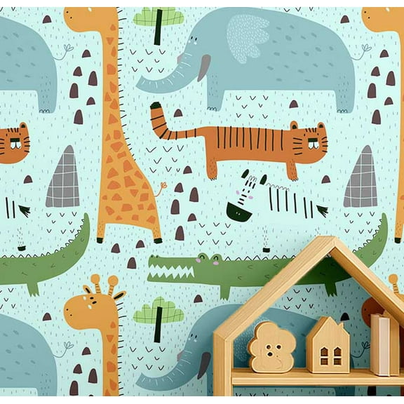 S4Sassy Safari Animal Print Wallpaper - Green Wall Covering, 25" X 120" Self-Adhesive Vinyl Walls Paper, Wallwrap, Easy Diy Walls Covering For Kids Bedroom, Room Wall Decor, Playroom Wallpaper