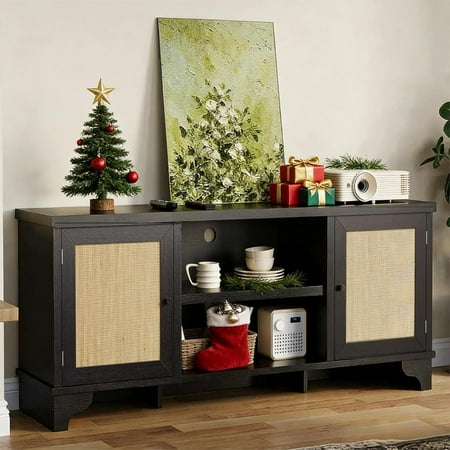 Console Table Sofa Table Wood Sideboard Shelves, Half-Moon Accent Table for Entryway Living Room Hallway Kitchen Storage Cabinets with Doors Sofa Table, Tall TV Stand (Champagne)