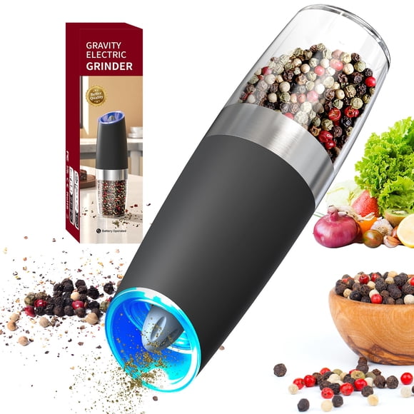 CIRCLE JOY Electric Pepper Grinder Gravity Sensor Automatic Pepper Mill Grinder with Adjustable Coarseness, Led Light, Battery Operated with 135ml Capacity