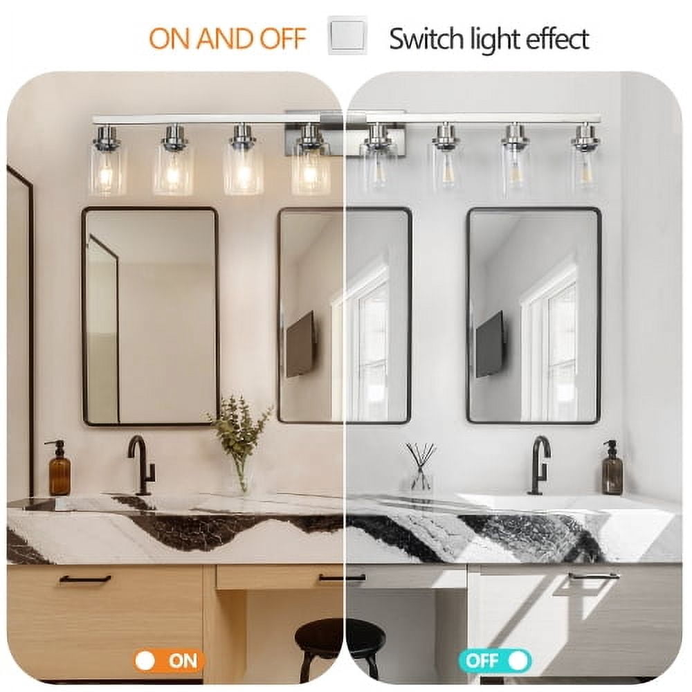 Hi-LIGHTS,Modern 8-Lights Vanity Bathroom Mirror Light with Clear Glass Shades(Bulbs Not Included),Contemporary Wall Sconce for Bathroom,Dressing Room,Bedroom,Living Room(Brushed Nickel)