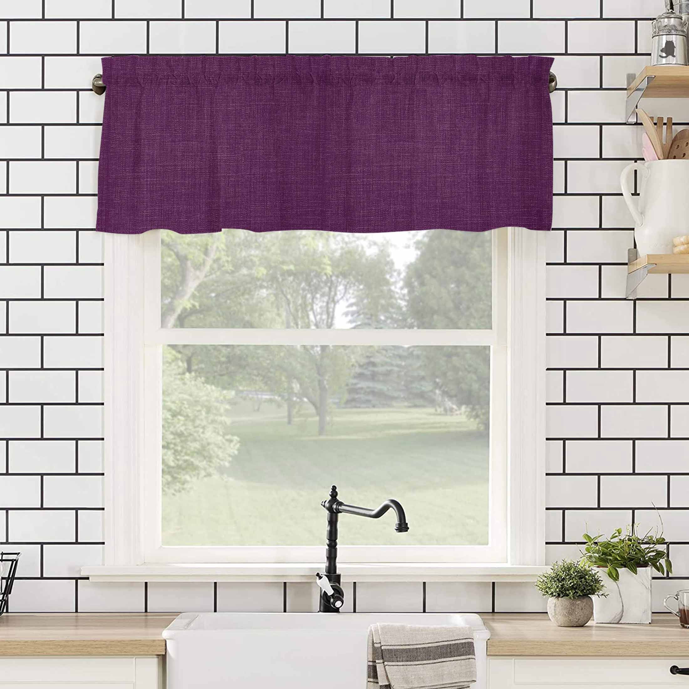 Vintage Dark Valances for Windows Purple Linen Texture Farmhouse Rod Pocket Curtain Valance Window Treatment Short Curtains for Kitchen Living Room, 54"x18"