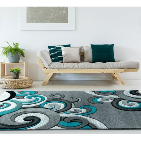 Large Turquoise Rug United Weavers Drachma Dahlia Contemporary Turquoise Woven Olefin/Polypropylene Area Rug or Runner ()