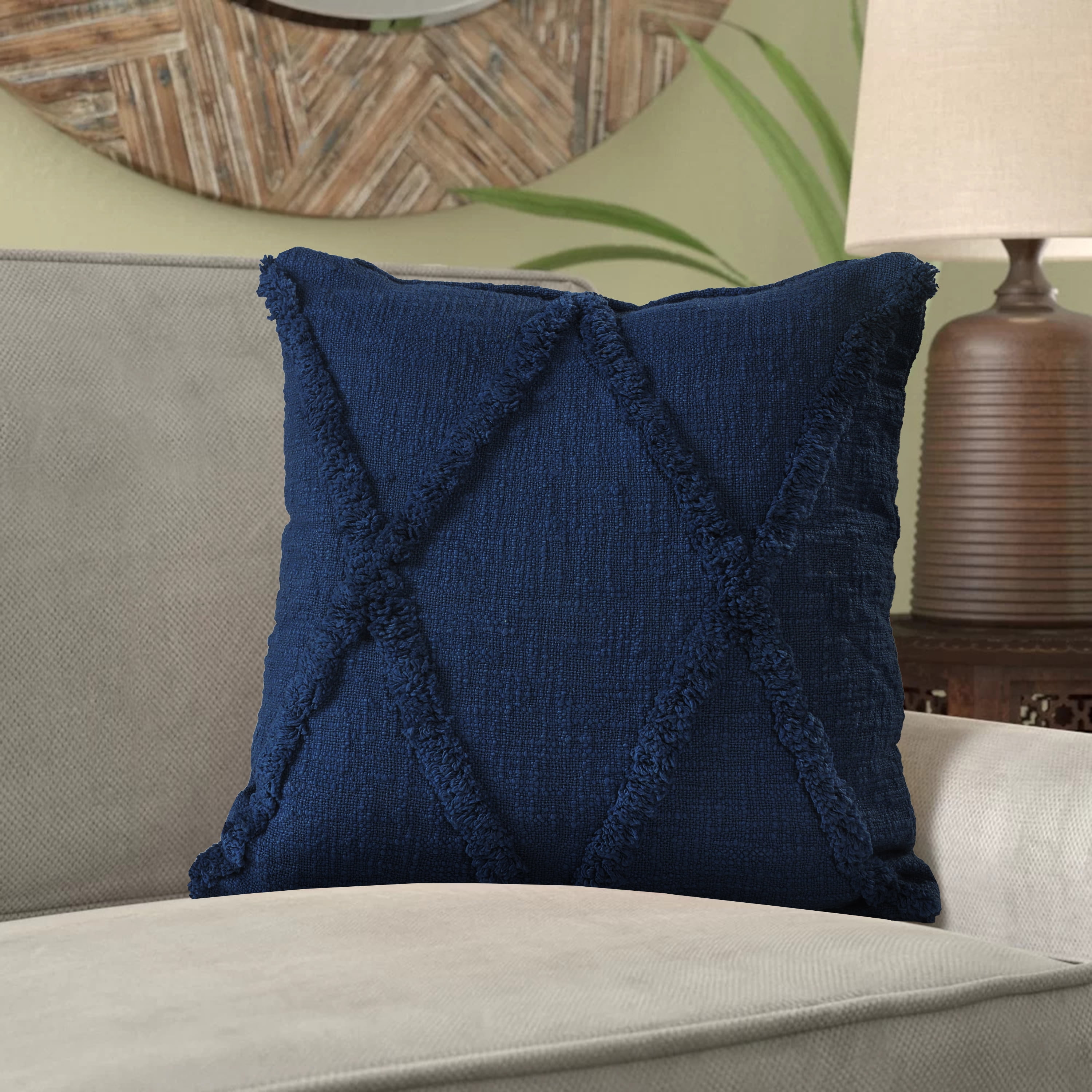 Ox Bay Sara 18" x 18" Coronet Blue Shag Diamond Cotton Adult Decorative Throw Pillow Cover