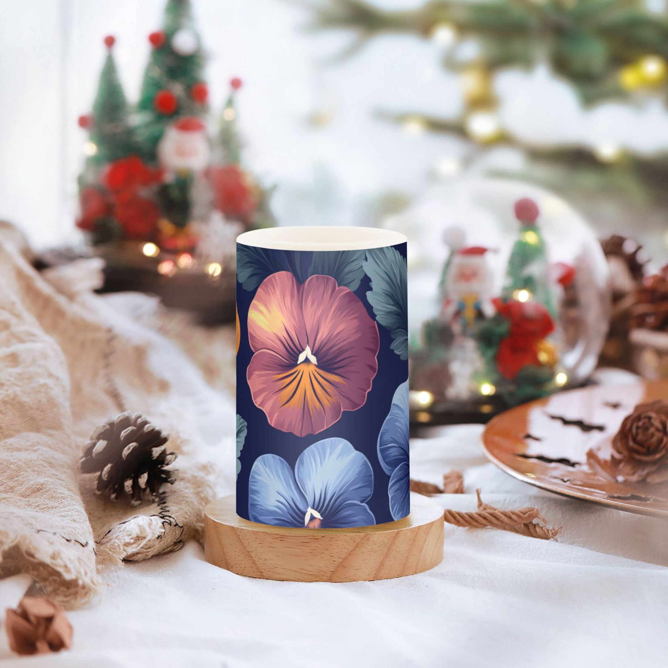 Simple Pansy Flickering Flameless Candles Battery Operated with Remote Timer LED Pillar Candles Set of 2