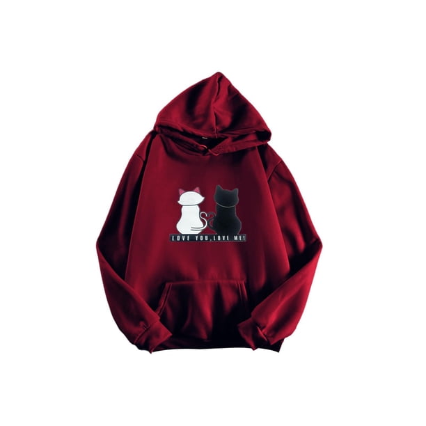 Moda mujer manga larga con capucha Casual Tops con capucha Pullover para Vino rojo xxl Hugo Sudadera con capucha de mujer