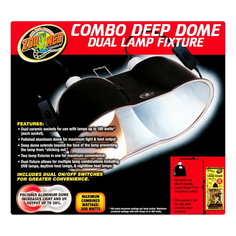 Zoo Med Combo Deep Dome Dual Lamp Fixture, Heat, Light and UVB for