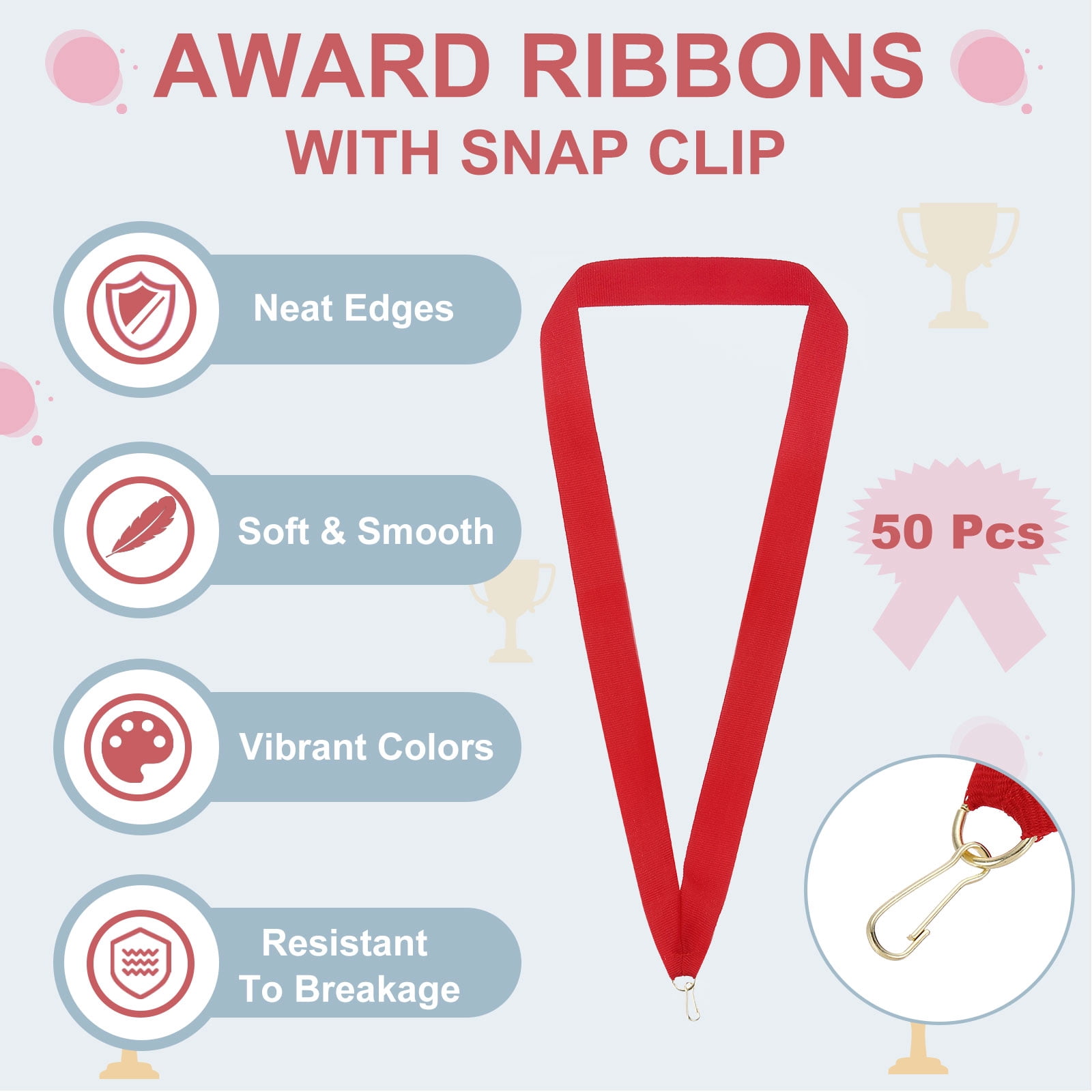 Uxcell 50Pcs Award Neck Ribbons with Snap Clip Medal Lanyards Red