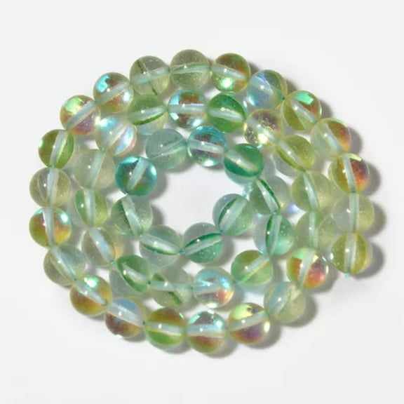 HOOUN 6-10MM Austria Rainbow Moonstone Smooth Round Loose Beads for Jewelry Making DIY-Green-10mm