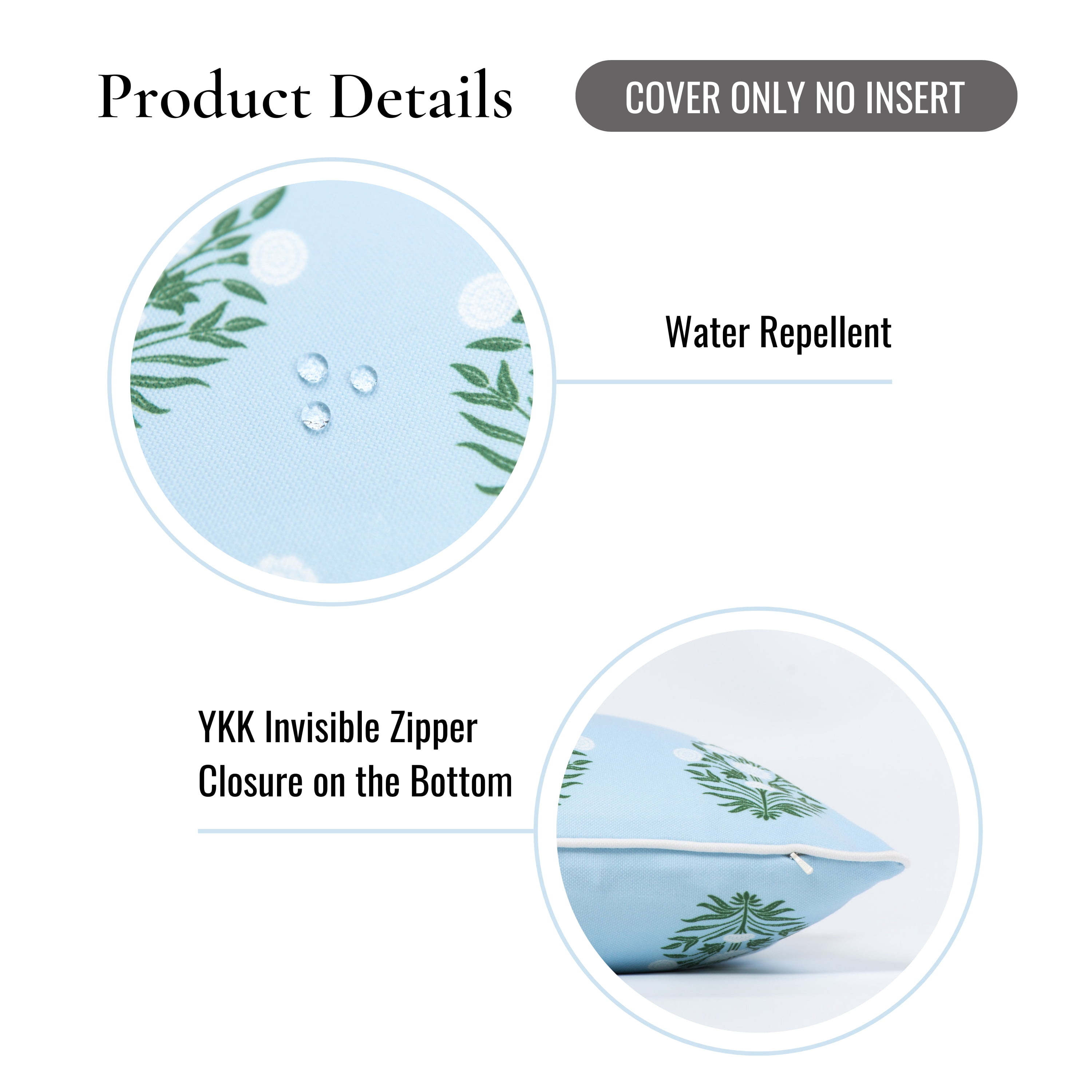 Hofdeco Premium Coastal Patio Indoor Outdoor Lumbar Pillow Cover Only, 12"x20" Water Repellent for Backyard, Couch, Baby Blue White Green Floral with Piping