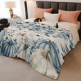 thumbnail image 2 of Vintage Fall Blue Throw Blanket, Flannel Fleece Blanket with Striped Design for Couch, Thanksgiving Botanical Pumpkins Rustic Soft Breathable All Season Plush Blankets for Sofa Chair Travel 32"x48", 2 of 9