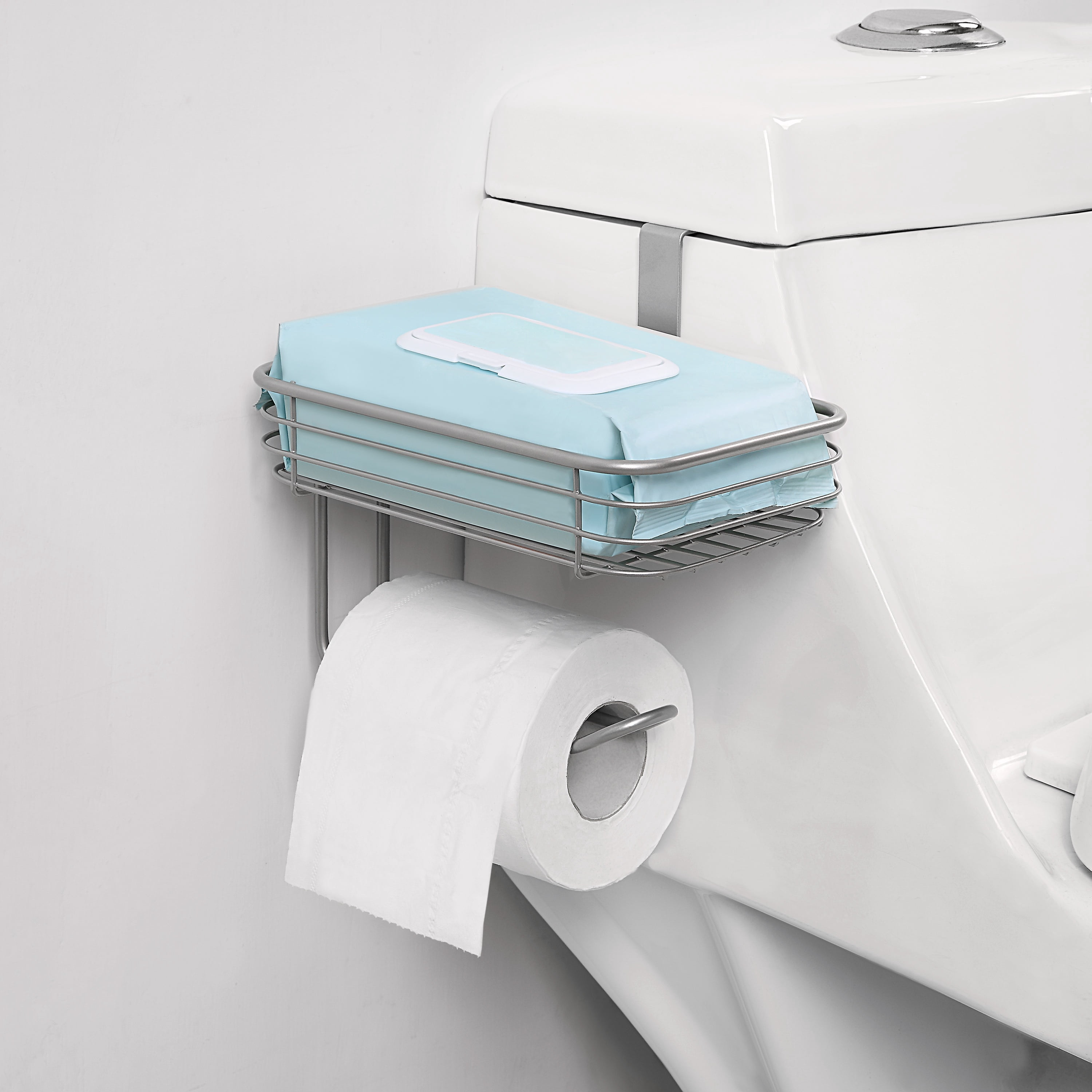 Mainstays Satin Nickel Over-the-Tank Toilet Paper Tissue & Wipes Holder
