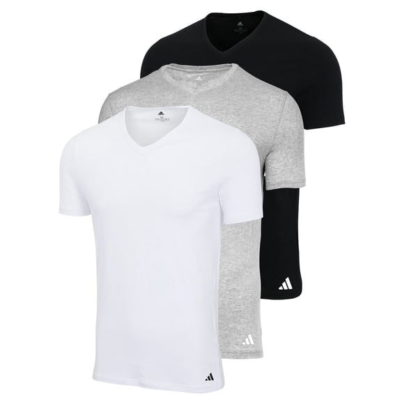 adidas Men T-Shirt, 3-pack - V-Neck Shirt, Active Core Cotton, solid colour White/Black/Grey M (Medium)
