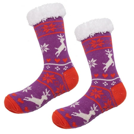 

Qcmgmg Christmas Casual Fuzzy Soft Slipper Socks Cozy Winter Warm Fluffy Socks for Women