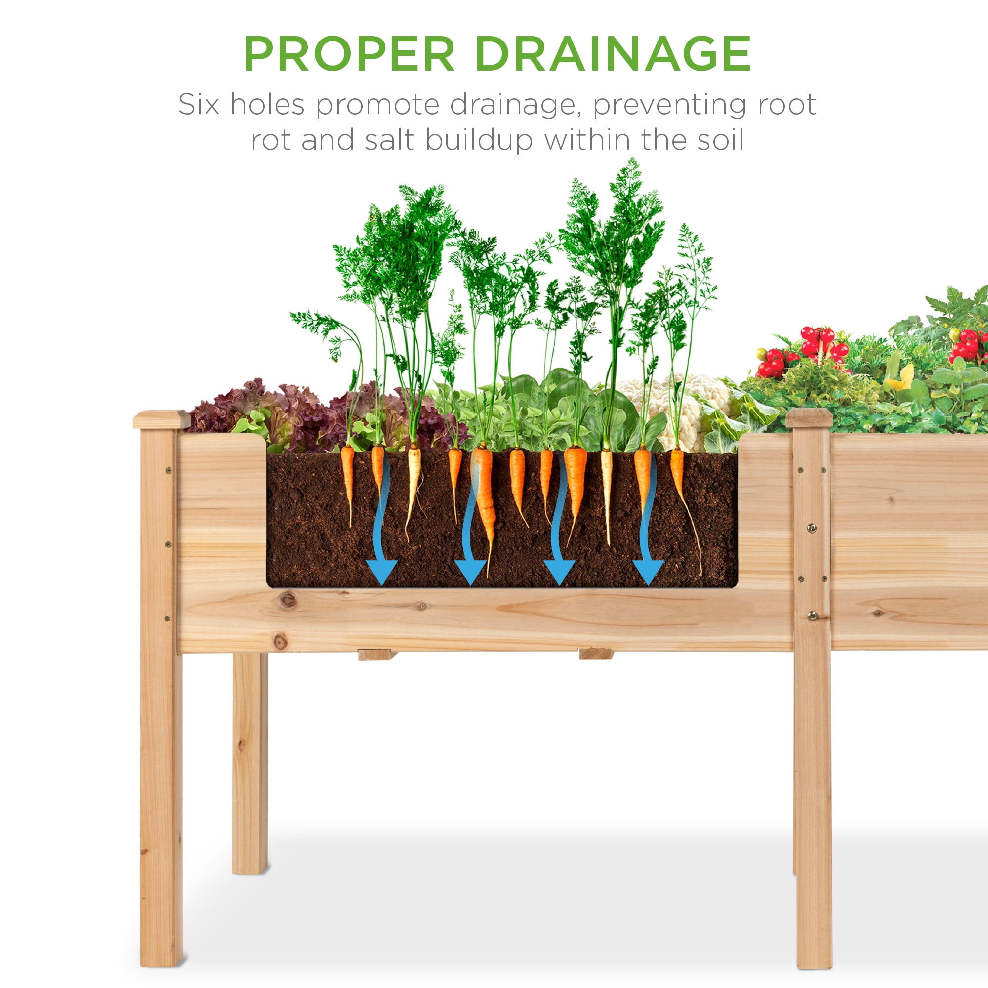 Best Choice Products 72x24x30in Raised Garden Bed, Elevated Wood Planter Box for Patio w/ Divider Panel - Classic Wood