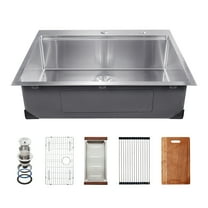 VEVOR 30 inch Kitchen Sink Workstation, 304 Stainless Steel Top Mount Sinks, Drop-In Single Bowl Farmhouse Basin with Ledge & Multiple Accessories, Household Dishwasher Sink for RV, Prep Kitchen, Bar