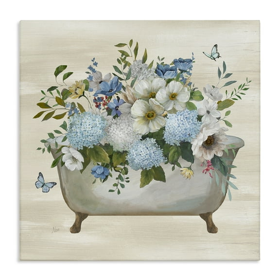 Stupell Industries Full Hydrangea Bathtub Typography Painting Gallery Wrapped Canvas Art Print Wall Art, 17 x 17