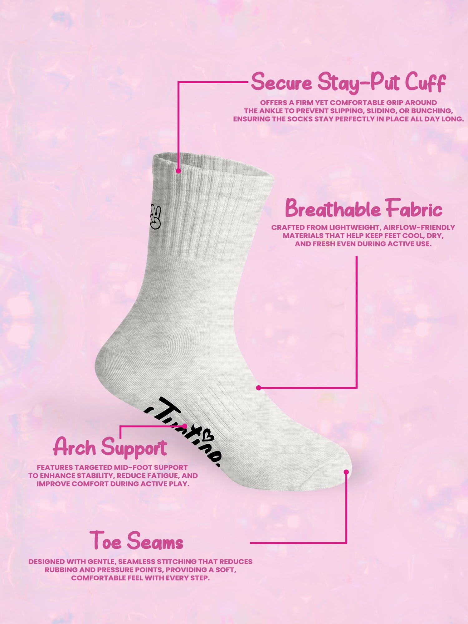 Justice Mid Crew Socks for Girls, Stylish Kids Socks for Daily Wear, 6 pk Grey Multi Color