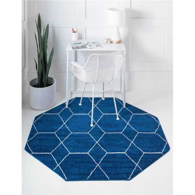 Unique Loom 3151594 4 x 4 ft. Geometric Trellis Frieze Square Rug, Navy Blue