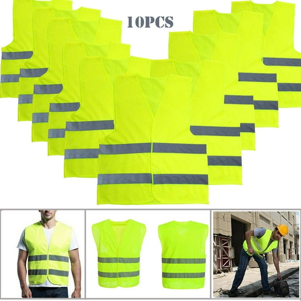 10 Pack High Visibility Safety Vest Bulk, Yellow Reflective Security