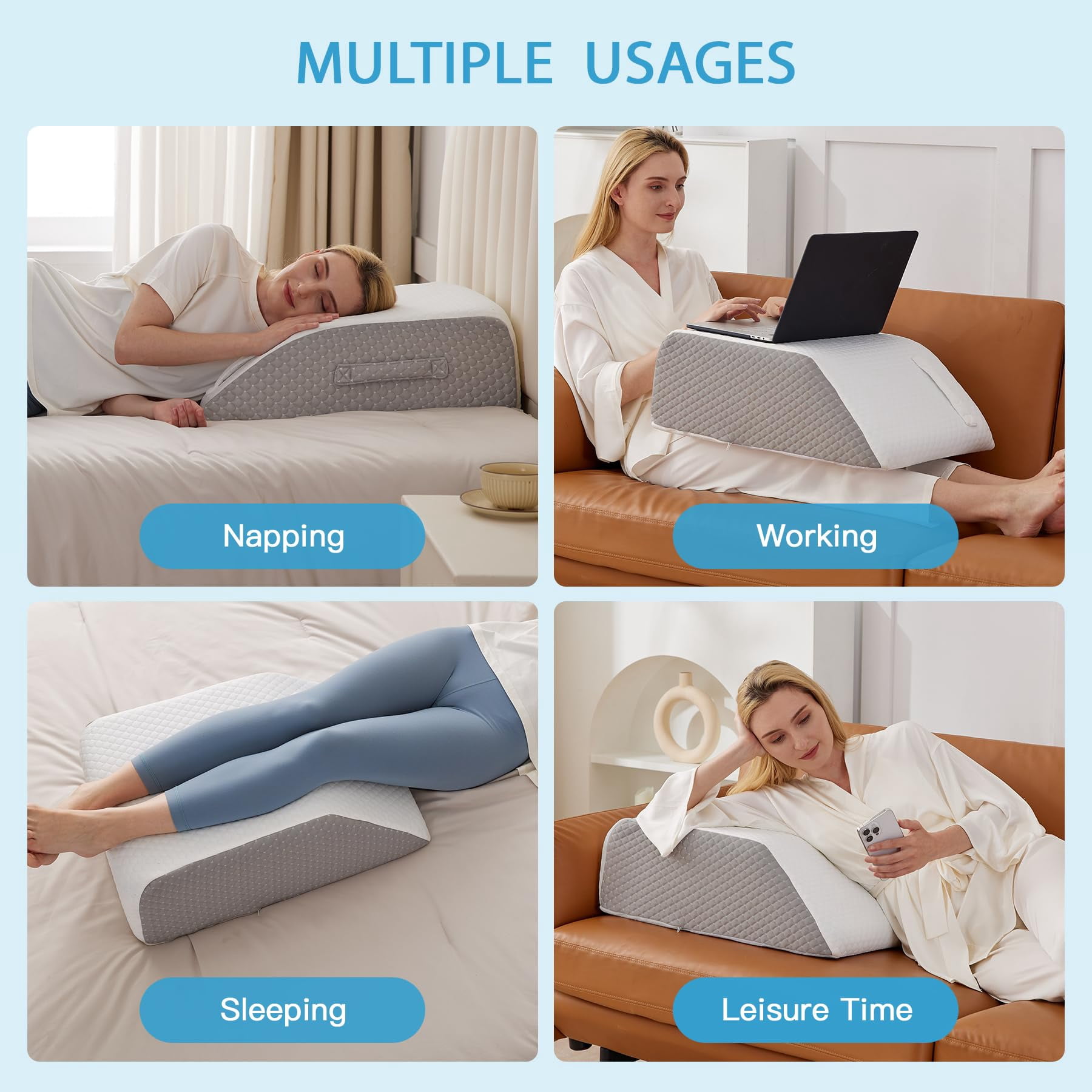 Leg Pillow Elevation  Wedge For Elevating After Memory Foam Foot Sleeping 23.6*16.8*8 Inch White/grey