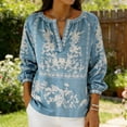 thumbnail image 5 of Womens Boho Linen Tops 3/4 Sleeve Shirt V Neck Floral Printed Beach Travel Outfits for Women Spring Summer (XL, Light Blue), 5 of 5