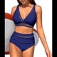 thumbnail image 3 of Bikini de Cintura Alta de para Mujer, Traje de Baño con Cuello en V y Control de Abdomen. Azul Marino M, 3 of 7