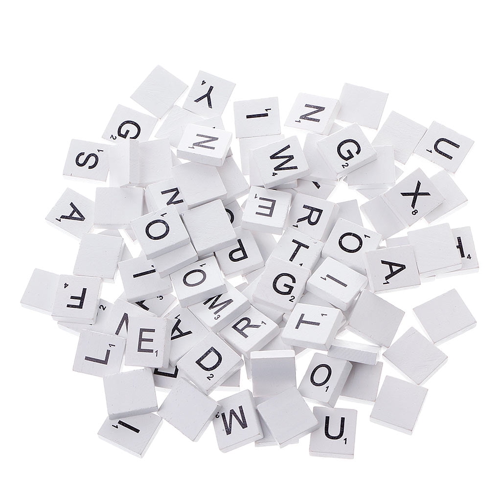 200 PLASTIC SCRABBLE TILES WHITE BLACK LETTERS NUMBERS FOR CRAFTS ALPHABETS PLAY 