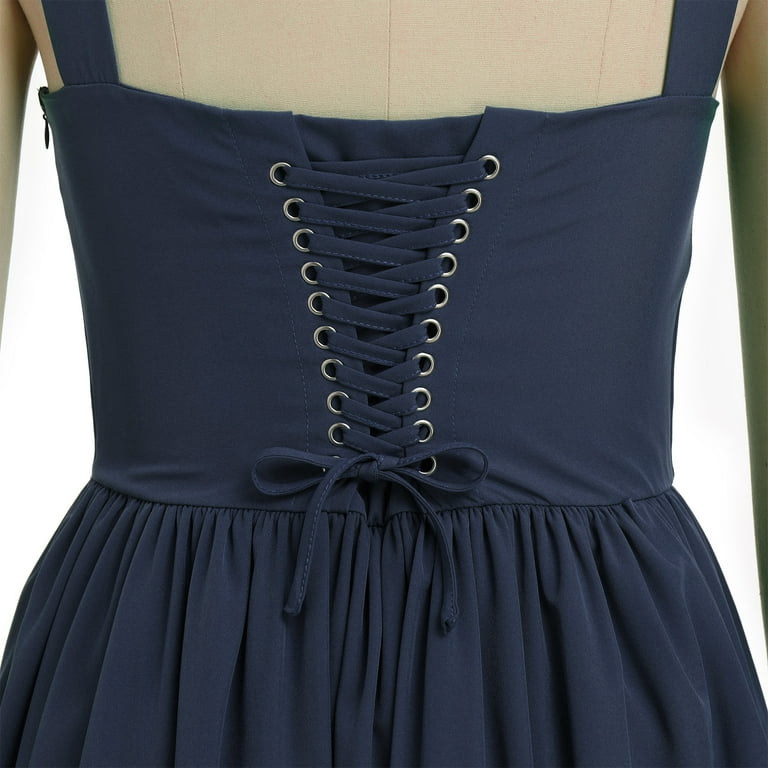 Idopip Corset Dresses for Women Spaghetti Strap Flare Summer Midi Dress Lace Lace Bustier Sundress
