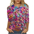 thumbnail image 2 of Cavosen Womens 3/4 Length Sleeve Tops Crew Neck Glitter Sparkly Print Pullover Blouse Shiny Shirts Party Tees Trendy Casual Dressy Elegant Evening T-Shirts Holiday Spring L, 2 of 5