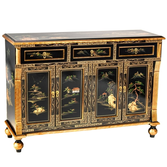 Red Lantern Black Lacquer Sideboard - Landscape