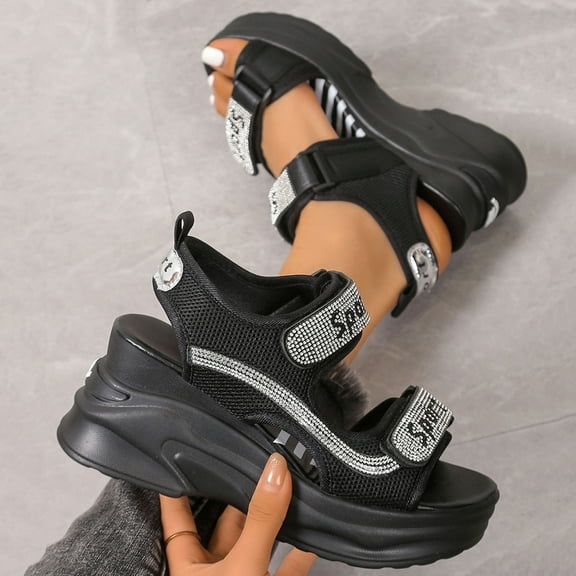 Aueoeo Women's Summer Walking Sandals High Platforms Ankle Strap Shoes Comfortable Casual Hollow Out Wedge Sandals