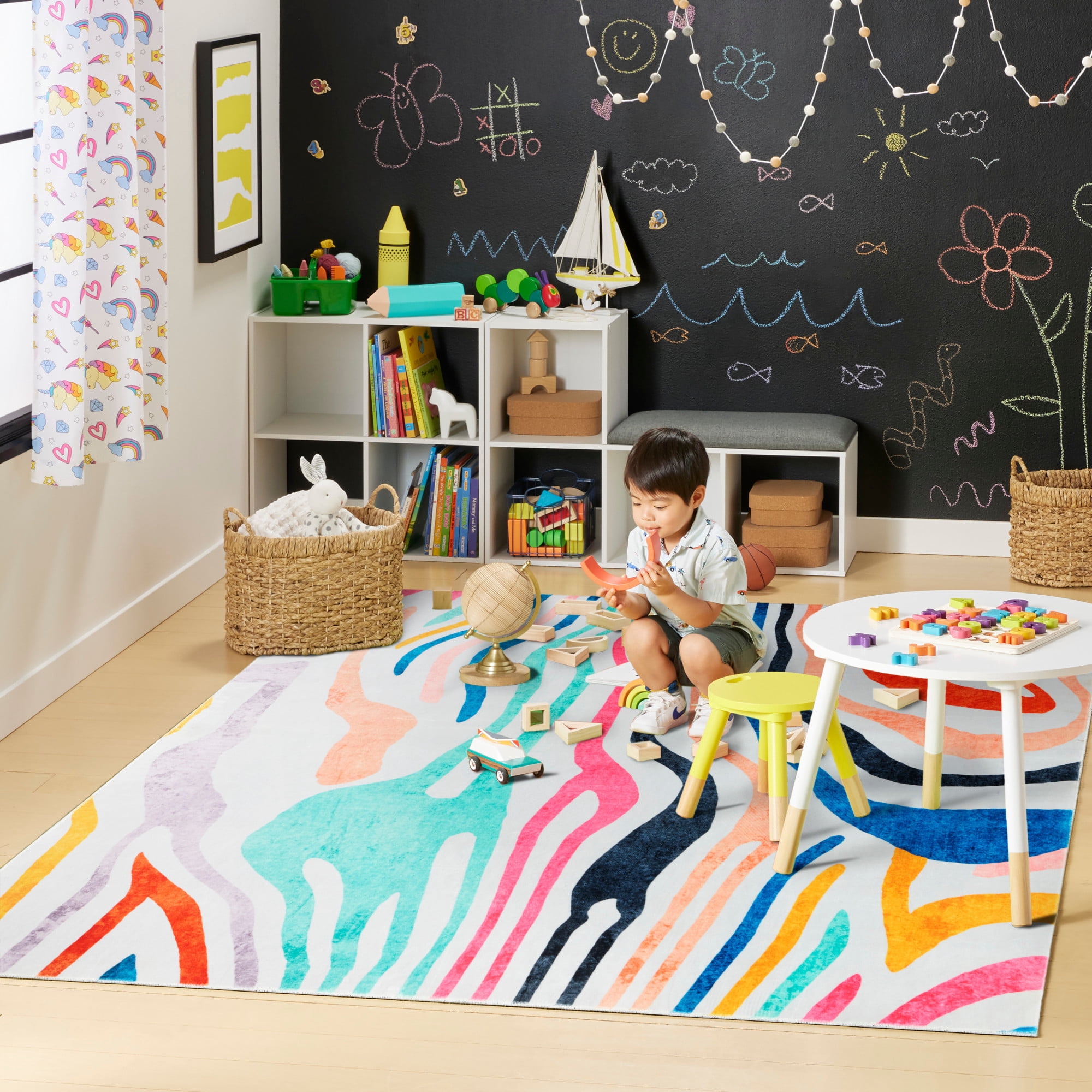 TOWN & COUNTRY PLAY Leta Zebra Stripe Kid's Washable Area Rug, Soft & Plush, Safe Non-Slip Backing, Bedroom Rug, Dorm Decor, Playroom & Classroom Rugs, Pink/Multi, 6'6"x9'2"