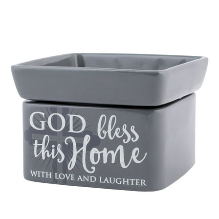 God Bless This Home Love Grey Stoneware Electric 2-In-1 Jar Candle and Wax Tart Oil Warmer