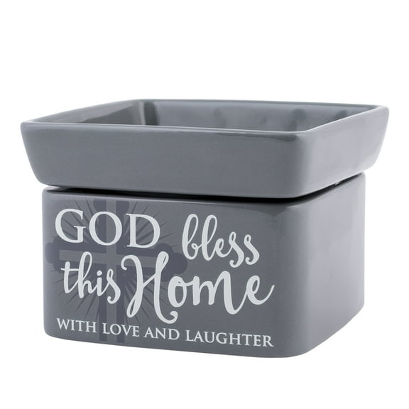 God Bless This Home Love Grey Stoneware Electric 2-In-1 Jar Candle and Wax Tart Oil Warmer