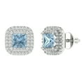 thumbnail image 2 of White Solid Solid Gold Halo Stud Everyday Dainty Earrings - 2.31 Ct Brilliant Princess Cut Studs Natural Swiss Blue Topaz 14K, Everyday Dainty Earrings Screw Back, 2 of 7