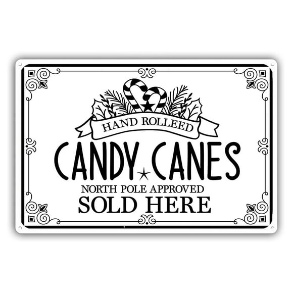 Candy Canes North Pole Approved Sold Here Metal Tin Sign Candy Canes Retro Sign Vintage Decor for Store Cafe Decor 8x12 inch