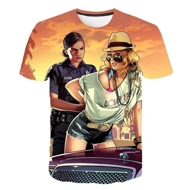 Juego para niños GTA 5 Camiseta Niños para niña Niño Niñas Niños Imprimir 3D Camisetas Niño Bebé Tops Ropa GTA 5 Camiseta Clothes14T Gao Jinjia LED
