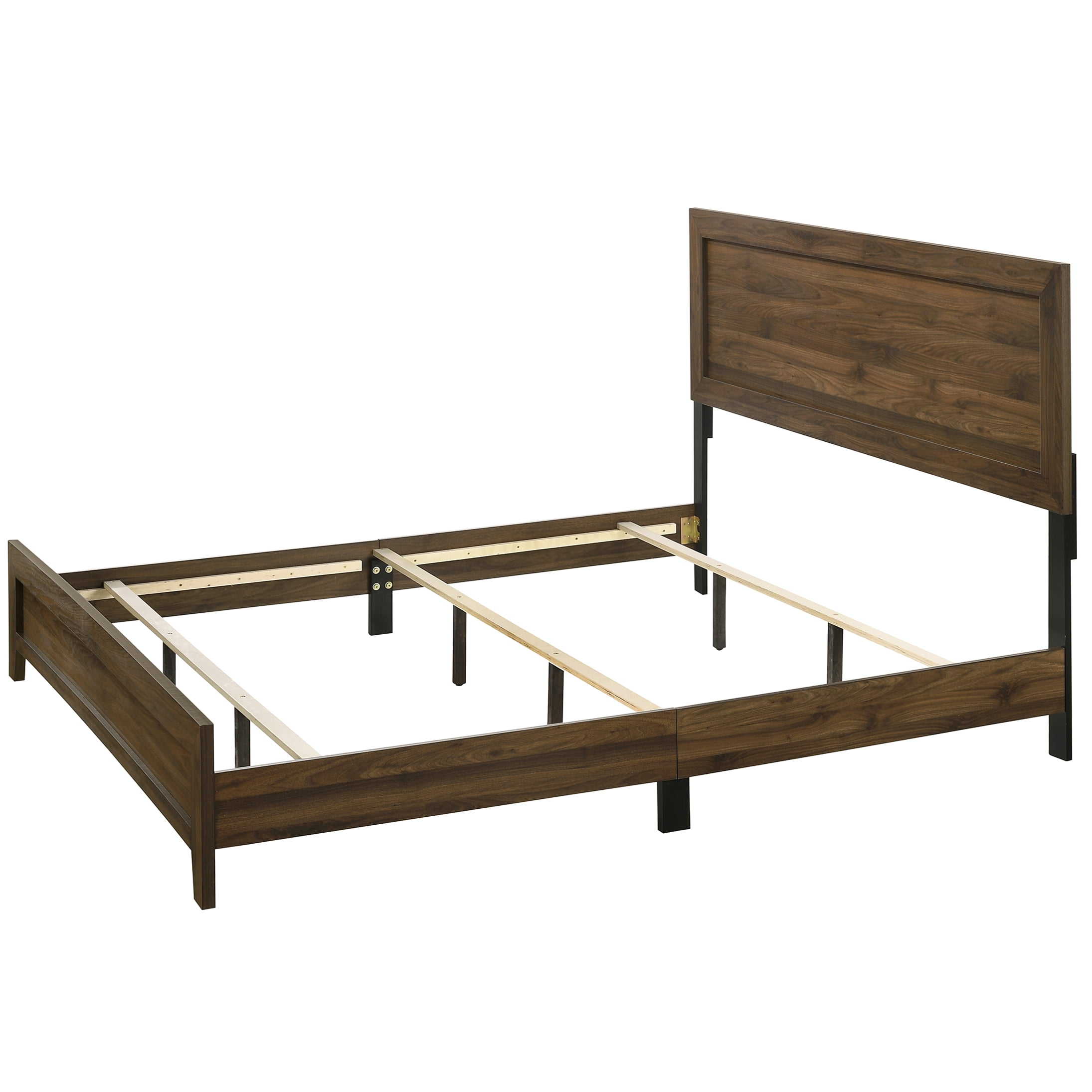 Queen Size Upholstered Platform Bed Frame with Headboard, Modern Wood Bed Frame with Slat Support System, No Box Spring Needed, Brown Cherry Finish