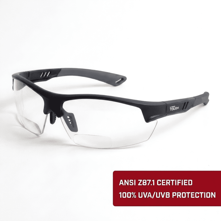 Hyper Tough Safety Bifocal Safety Glasses +2.00 Magnification Z87