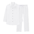 thumbnail image 2 of Endives Women's Linen Pant Suit Fashion Athleisure Solid Color Drop Shoulder Long Sleeve Button Down Shirt and Pant Set S-5XL, 2 of 6