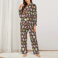 thumbnail image 2 of KLL Milk Tea Print Women's Long Sleeve Pajamas with Pants Sleepwear Loungewear 2 Set-XX-Large, 2 of 7