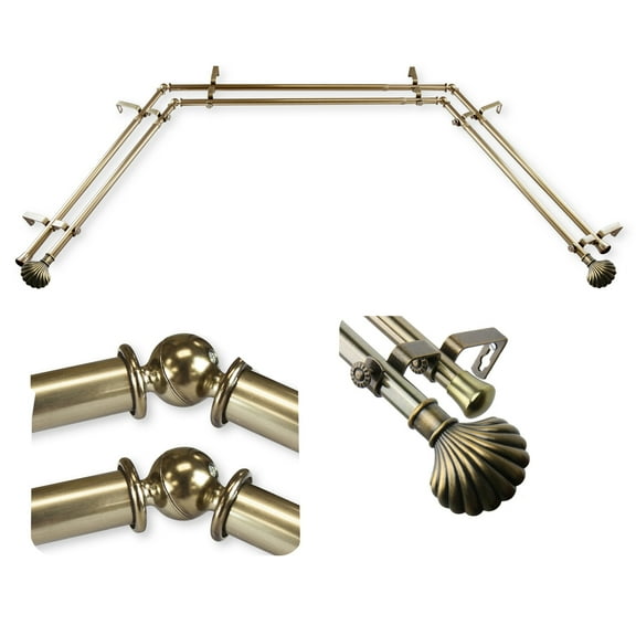 Domovina Eric 13/16" Bay Window Double Curtain Rod-Color:Antique Brass