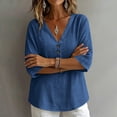 thumbnail image 3 of Aofany Womens Tops V-Neck Button 3/4 Sleeve T-Shirts Cotton Linen Shirts for Women, 3 of 6