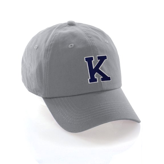 Custom Hat A to Z Initial Letters Classic Baseball Cap, Light Grey White Navy Letter K