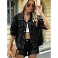 thumbnail image 4 of Chaqueta Vaquera Corta de 3/4 para Mujer, con Solapa y Botones, Estilo Camionero, Corta, Abrigos. Negro y Gris M, 4 of 9