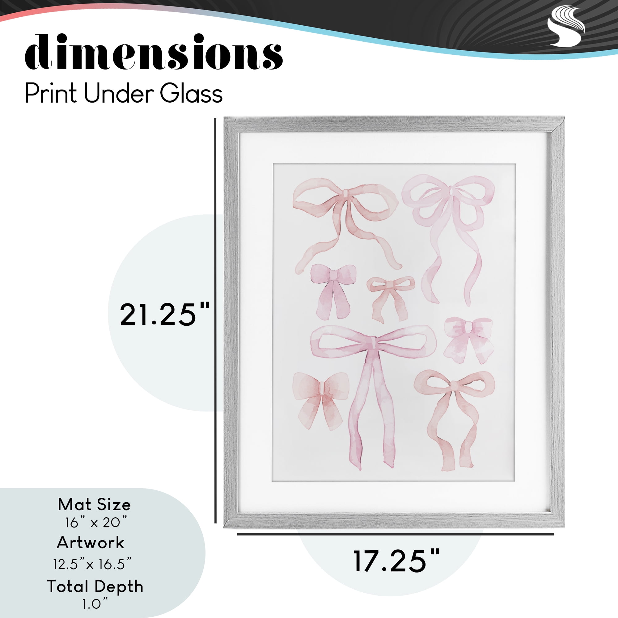 Feminine Chic Bows Gray Framed Print Under Glass, design by Kim Allen